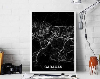 CARACAS Venezuela map poster black white Hometown City Print Modern Home Decor Office Decoration Wall Art Dorm Bedroom Gift