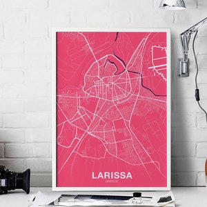LARISSA Griechenland Karte Poster Farbe Hometown City Print Moderne Wohnkultur Büro Dekoration Wand Kunst Wohnheim Schlafzimmer Geschenk