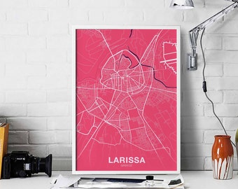 LARISSA Greece map poster color Hometown City Print Modern Home Decor Office Decoration Wall Art Dorm Bedroom Gift