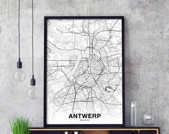 ANTWERP Belgium map poster Hometown City Print Modern Home Decor Office Decoration Wall Art Dorm Bedroom Gift