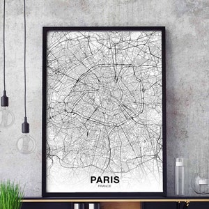 PARIS, France, carte, affiche, noir blanc, ville natale, ville, impression, moderne, décoration intérieure, bureau, décoration, mur, art, dortoir, chambre, cadeau