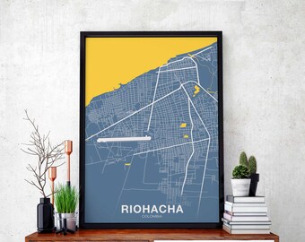 RIOHACHA Colombia map poster color Hometown City Print Modern Home Decor Office Decoration Wall Art Dorm Bedroom Gift