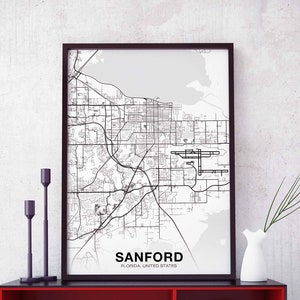 SANFORD Florida FL USA kaart poster zwart wit woonplaats stad print modern interieur kantoor decoratie kunst aan de muur slaapzaal slaapkamer cadeau