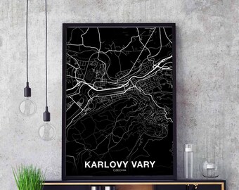 KARLOVY VARY Czechia Czech Republic map poster black whiteHometown City Print Modern Home Decor Office Decoration Wall Art Dorm Bedroom Gift