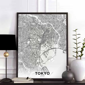 TOKYO japon carte affiche noir blanc ville natale ville impression moderne décor à la maison bureau décoration mur art dortoir chambre cadeau