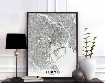 TOKYO Japan map poster black white Hometown City Print Modern Home Decor Office Decoration Wall Art Dorm Bedroom Gift