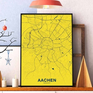 AACHEN Germany map poster color Hometown City Print Modern Home Decor Office Decoration Wall Art Dorm Bedroom Gift