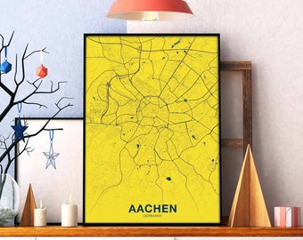 AACHEN Germany map poster color Hometown City Print Modern Home Decor Office Decoration Wall Art Dorm Bedroom Gift