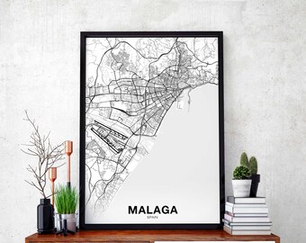 MALAGA Spain map poster Hometown City Print Modern Home Decor Office Decoration Wall Art Dorm Bedroom Gift