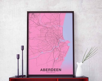 ABERDEEN Great Britain poster color Hometown City Print Modern Home Decor Office Decoration Wall Art Dorm Bedroom Gift