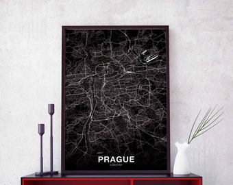 PRAGUE Czechia Czech Republic map poster black white Hometown City Print Modern Home Decor Office Decoration Wall Art Dorm Bedroom Gift