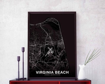 VIRGINIA BEACH California CA usa map poster black white Hometown City Print Modern Home Decor Office Decoration Wall Art Dorm Bedroom Gift