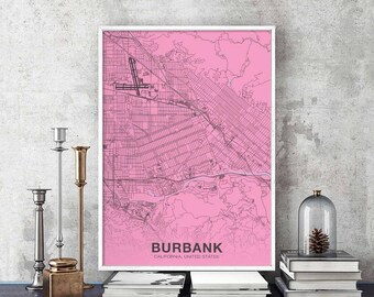 BURBANK California CA USA poster color Hometown City Print Modern Home Decor Office Decoration Wall Art Dorm Bedroom Gift