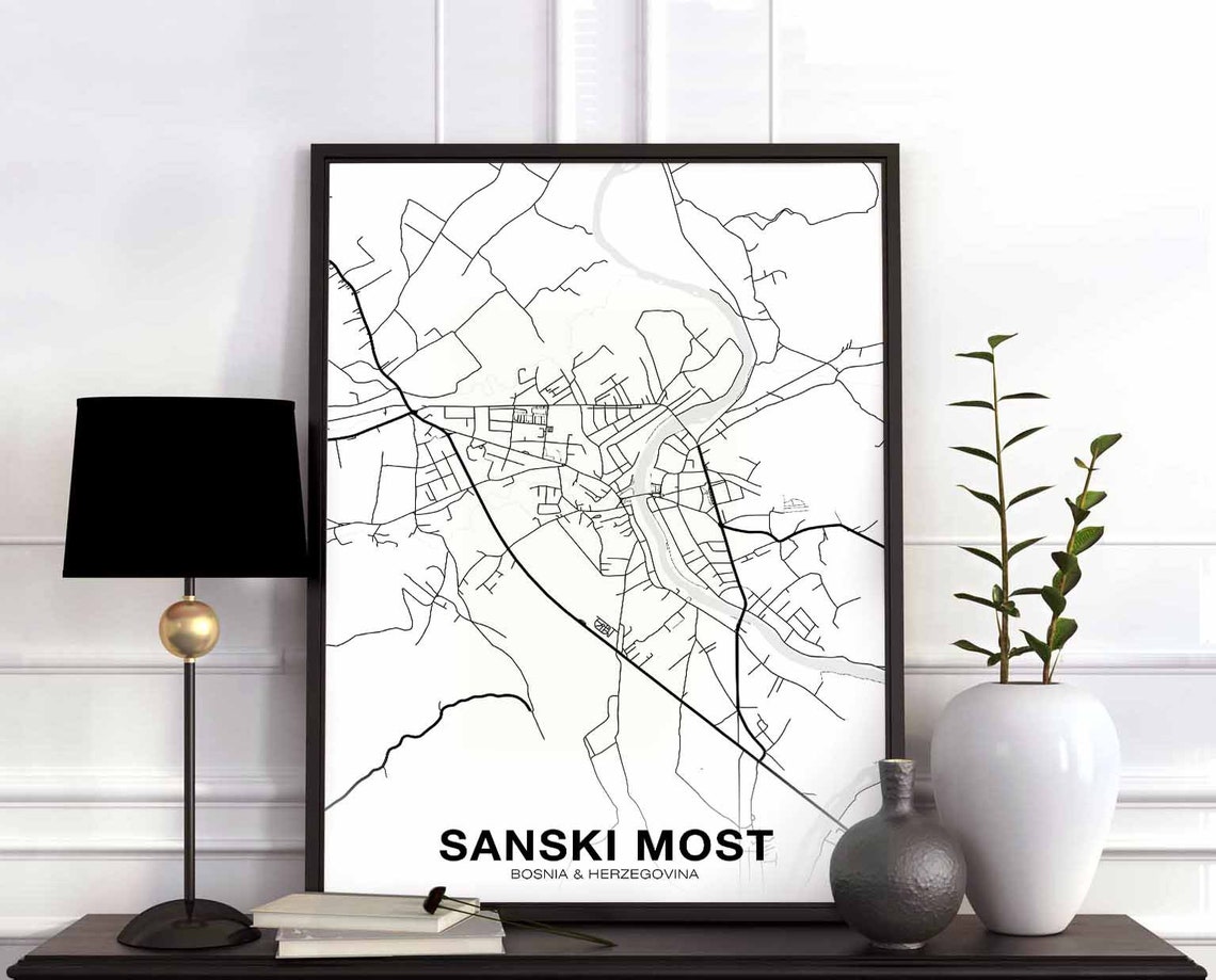 SANSKI MOST Bosnia Map Poster Hometown City Print Modern Home Decor SANSKI MOST Bosnia Map Poster Hometown City Print Modern Home Decor