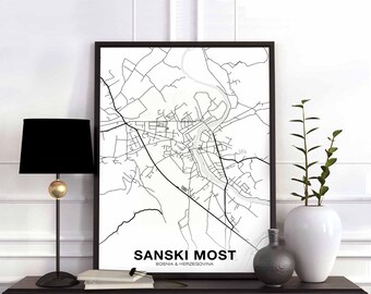 SANSKI MOST Bosnia map poster Hometown City Print Modern Home Decor Office Decoration Wall Art Dorm Bedroom Gift