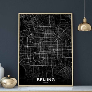 BEIJING chine carte affiche noir blanc ville natale ville impression moderne décor à la maison bureau décoration mur art dortoir chambre cadeau