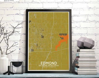 EDMOND Oklahoma USA map poster black white Hometown City Print Modern Home Decor Office Decoration Wall Art Dorm Bedroom Gift