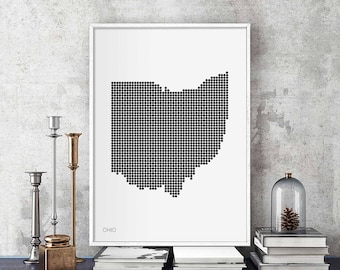 OHIO US state minimal dots retro map poster black white wall decor design modern swiss scandinavian nordic housewarming travel