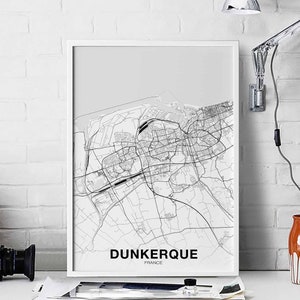 DUNKERQUE DUNKERQUE France carte affiche noir blanc ville natale ville impression moderne décor à la maison bureau décoration mur art dortoir chambre cadeau
