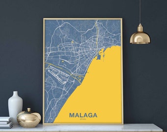 MALAGA Spain map poster color Hometown City Print Modern Home Decor Office Decoration Wall Art Dorm Bedroom Gift