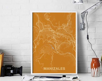 MANIZALES Colombia map poster color Hometown City Print Modern Home Decor Office Decoration Wall Art Dorm Bedroom Gift