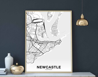 NEWCASTLE Australia map poster black white Hometown City Print Modern Home Decor Office Decoration Wall Art Dorm Bedroom Gift