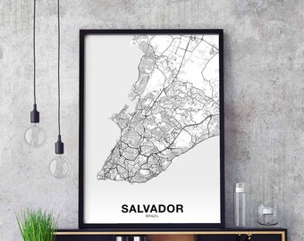 SALVADOR Brazil map poster black white Hometown City Print Modern Home Decor Office Decoration Wall Art Dorm Bedroom Gift