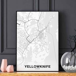 YELLOWKNIFE Canada carte affiche ville natale ville impression moderne décor à la maison bureau décoration mur art dortoir chambre cadeau