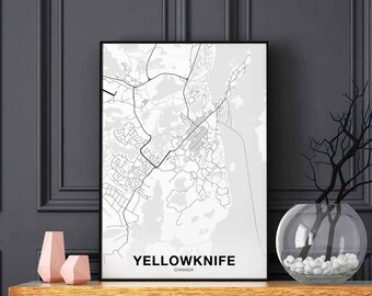 YELLOWKNIFE Canada map poster Hometown City Print Modern Home Decor Office Decoration Wall Art Dorm Bedroom Gift