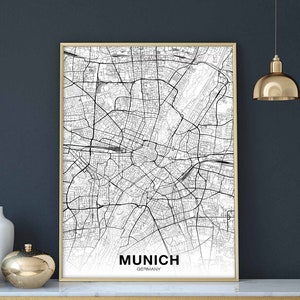MUNICH Germany map poster black white Hometown City Print Modern Home Decor Office Decoration Wall Art Dorm Bedroom Gift