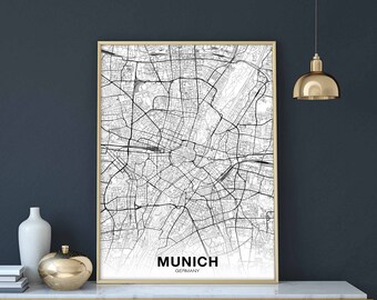 MUNICH Germany map poster black white Hometown City Print Modern Home Decor Office Decoration Wall Art Dorm Bedroom Gift