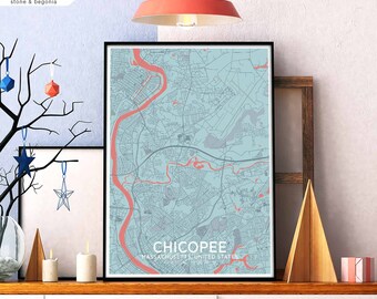 CHICOPEE Massachusetts USA map poster black white Hometown City Print Modern Home Decor Office Decoration Wall Art Dorm Bedroom Gift