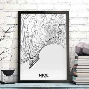 NICE France carte affiche noir blanc ville natale ville impression moderne décor à la maison bureau décoration mur art dortoir chambre cadeau