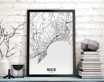 NICE France map poster black white Hometown City Print Modern Home Decor Office Decoration Wall Art Dorm Bedroom Gift