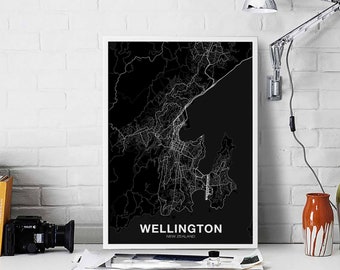 WELLINGTON New Zealand map poster black white Hometown City Print Modern Home Decor Office Decoration Wall Art Dorm Bedroom Gift