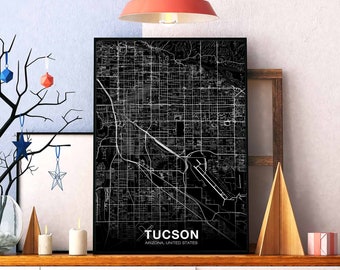 TUCSON Arizona AZ USA map poster black white Hometown City Print Modern Home Decor Office Decoration Wall Art Dorm Bedroom Gift