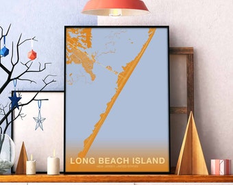 LONG BEACH ISLAND New Jersey nj us map poster color Hometown City Print Modern Home Decor Office Decoration Wall Art Dorm Bedroom Gift