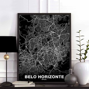 Póster de mapa de Brasil de BELO HORIZONTE, en blanco y negro, impresión de ciudad natal, decoración moderna para el hogar, decoración de oficina, arte de pared, dormitorio, regalo
