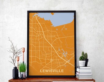 LEWISSVILLE Texas TX USA poster color Hometown City Print Modern Home Decor Office Decoration Wall Art Dorm Bedroom Gift