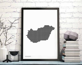 HUNGARY minimal dots retro map poster black white wall decor design modern swiss scandinavian nordic housewarming travel