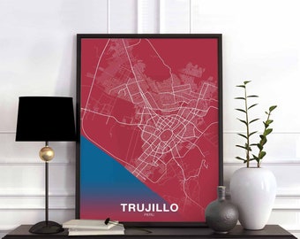 TRUJILLO Peru map poster color Hometown City Print Modern Home Decor Office Decoration Wall Art Dorm Bedroom Gift