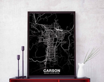 CARSON Nevada NV USA map poster black white Hometown City Print Modern Home Decor Office Decoration Wall Art Dorm Bedroom Gift