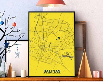 SALINAS California CA USA map poster color Hometown City Print Modern Home Decor Office Decoration Wall Art Dorm Bedroom Gift