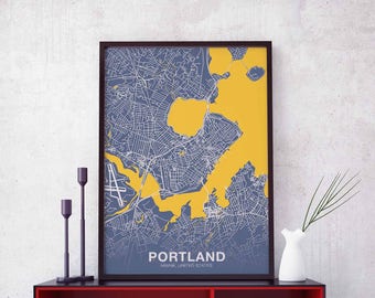 PORTLAND Maine ME US map poster color Hometown City Print Modern Home Decor Office Decoration Wall Art Dorm Bedroom Gift