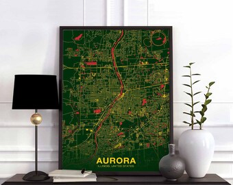 AURORA Illinois IL USA poster color Hometown City Print Modern Home Decor Office Decoration Wall Art Dorm Bedroom Gift