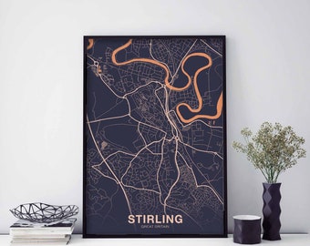 STIRLING Great Britain UK map poster color Hometown City Print Modern Home Decor Office Decoration Wall Art Dorm Bedroom Gift