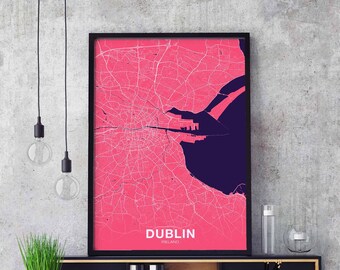 DUBLIN Ireland map poster color Hometown City Print Modern Home Decor Office Decoration Wall Art Dorm Bedroom Gift