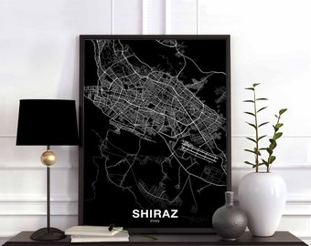 SHIRAZ  Iran map poster black white Hometown City Print Modern Home Decor Office Decoration Wall Art Dorm Bedroom Gift