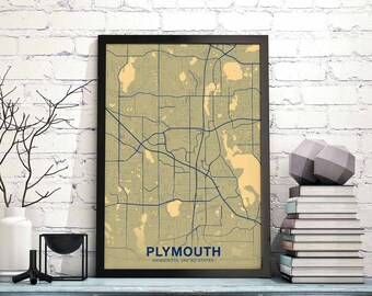 PLYMOUTH Minnesota MN USA poster color Hometown City Print Modern Home Decor Office Decoration Wall Art Dorm Bedroom Gift