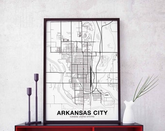 ARKANSAS CITY Kansas KS usa map poster black white Hometown City Print Modern Home Decor Office Decoration Wall Art Dorm Bedroom Gift
